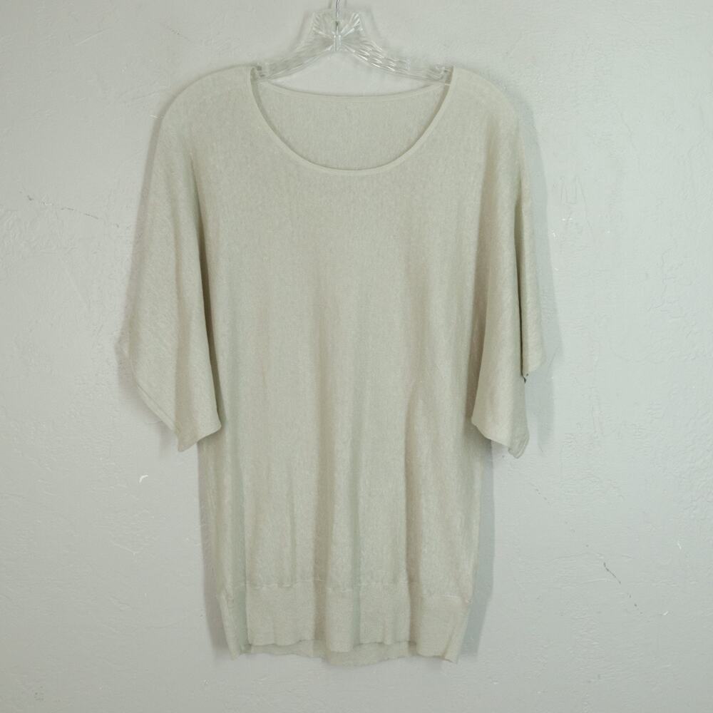 EILEEN FISHER Superfine Linen Knit Top S Beige Scoop Neck Dolman Pullover SS